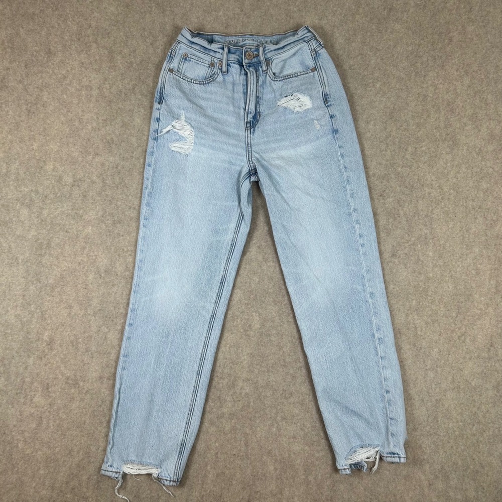 American Eagle Jeans Womens‎ 2 Blue Highest Rise 90s Boyfriend Distressed Light